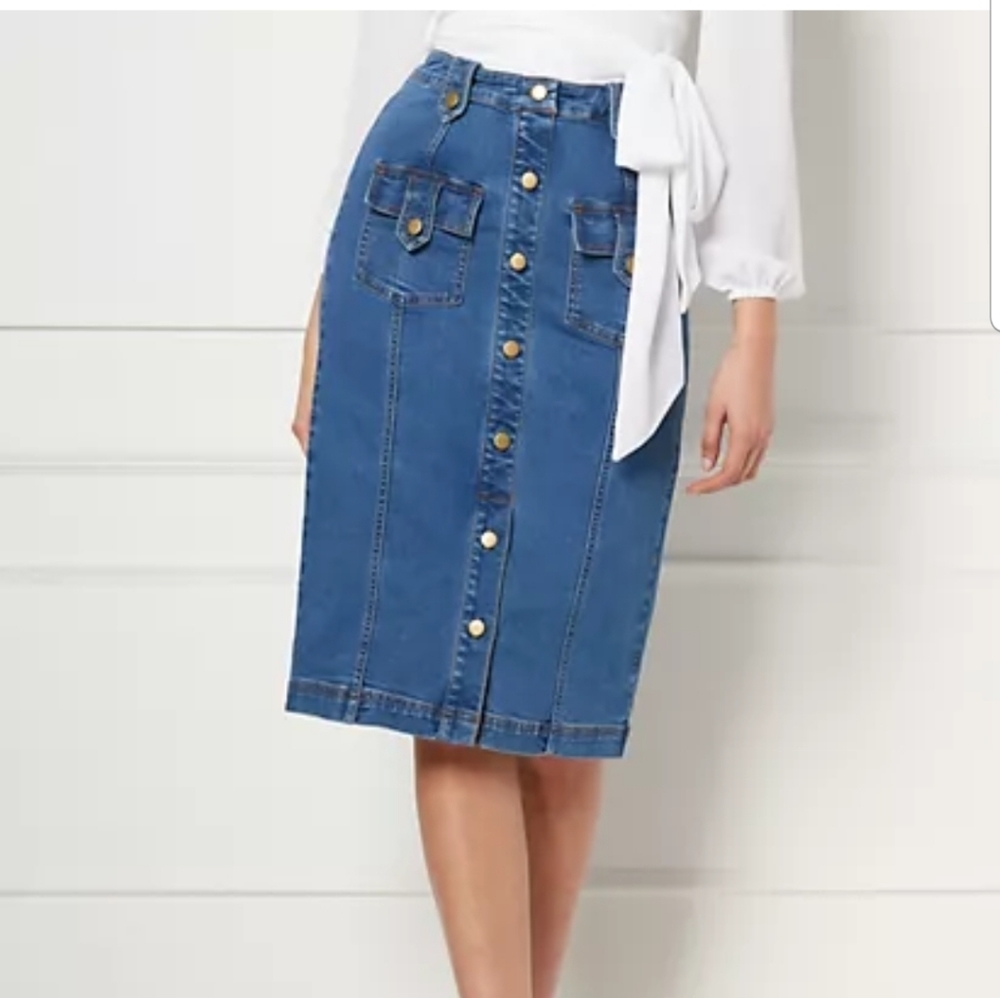 Midi Denim Skirt Ultra Stretch Size Small NWT